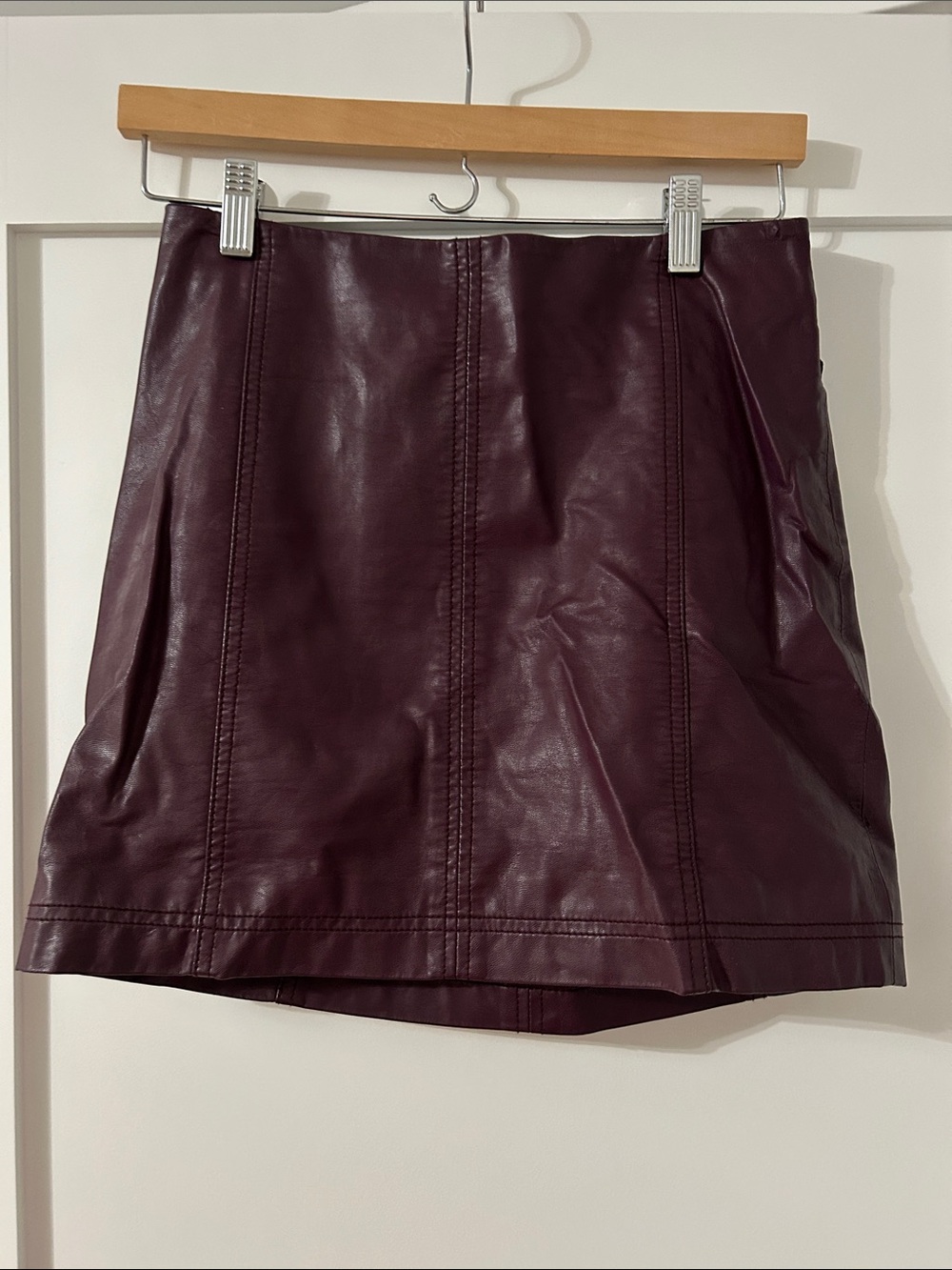 Free People Faux Leather Mini Skirt in Deep Plum